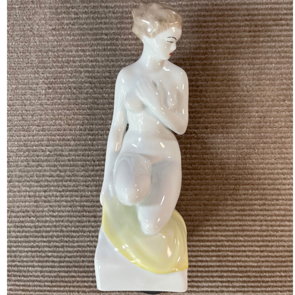 Hollohaza Hungary Handpainted Porcelain Kneeling Nude Woman Figurine White